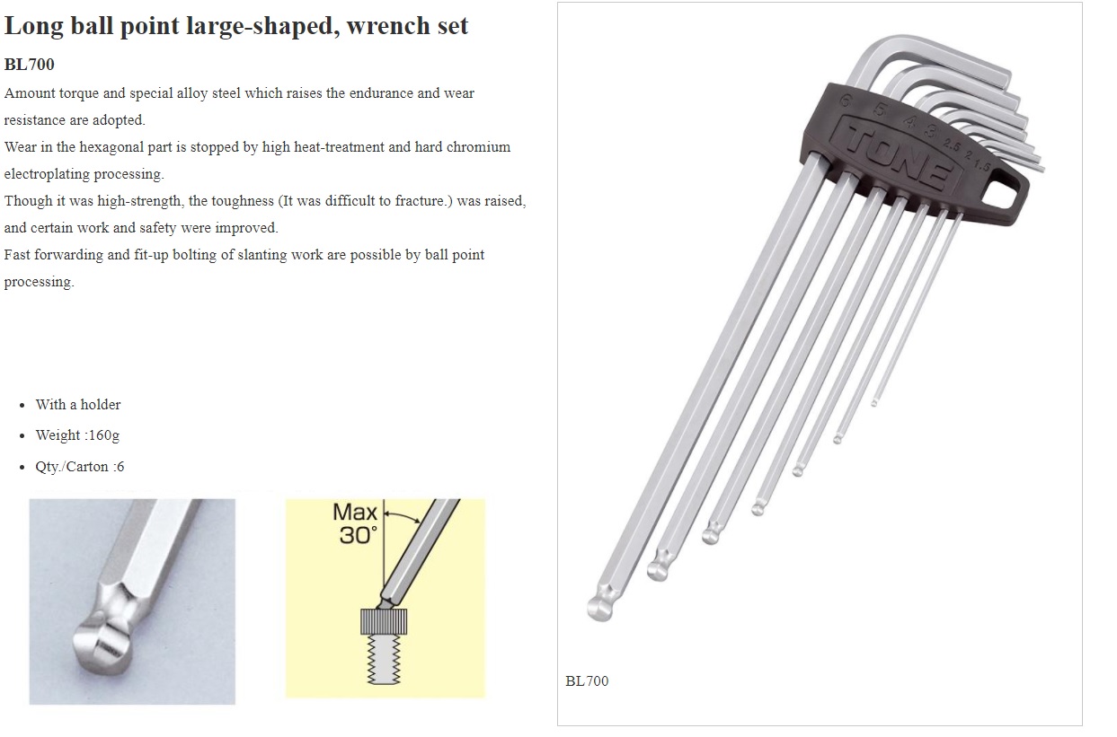 Mito Koki HBS900S L Type Hollow Wrench Ball Point Stubby